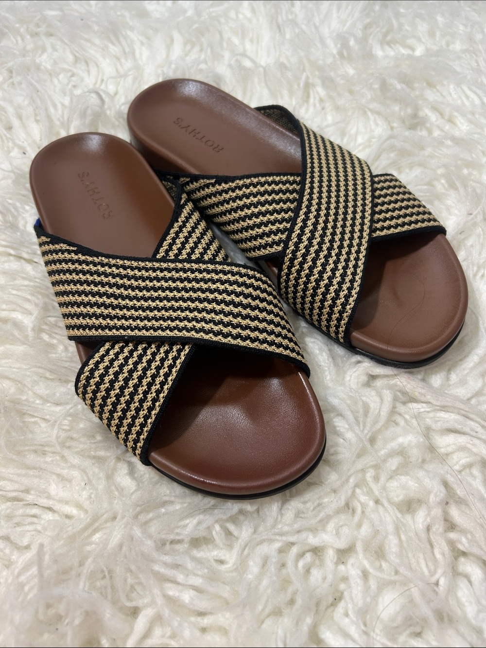Rothy’s The Weekend Woven Cross-Strap Slide Sandals in Brown and Black size 9.5 - Picture 3 of 10